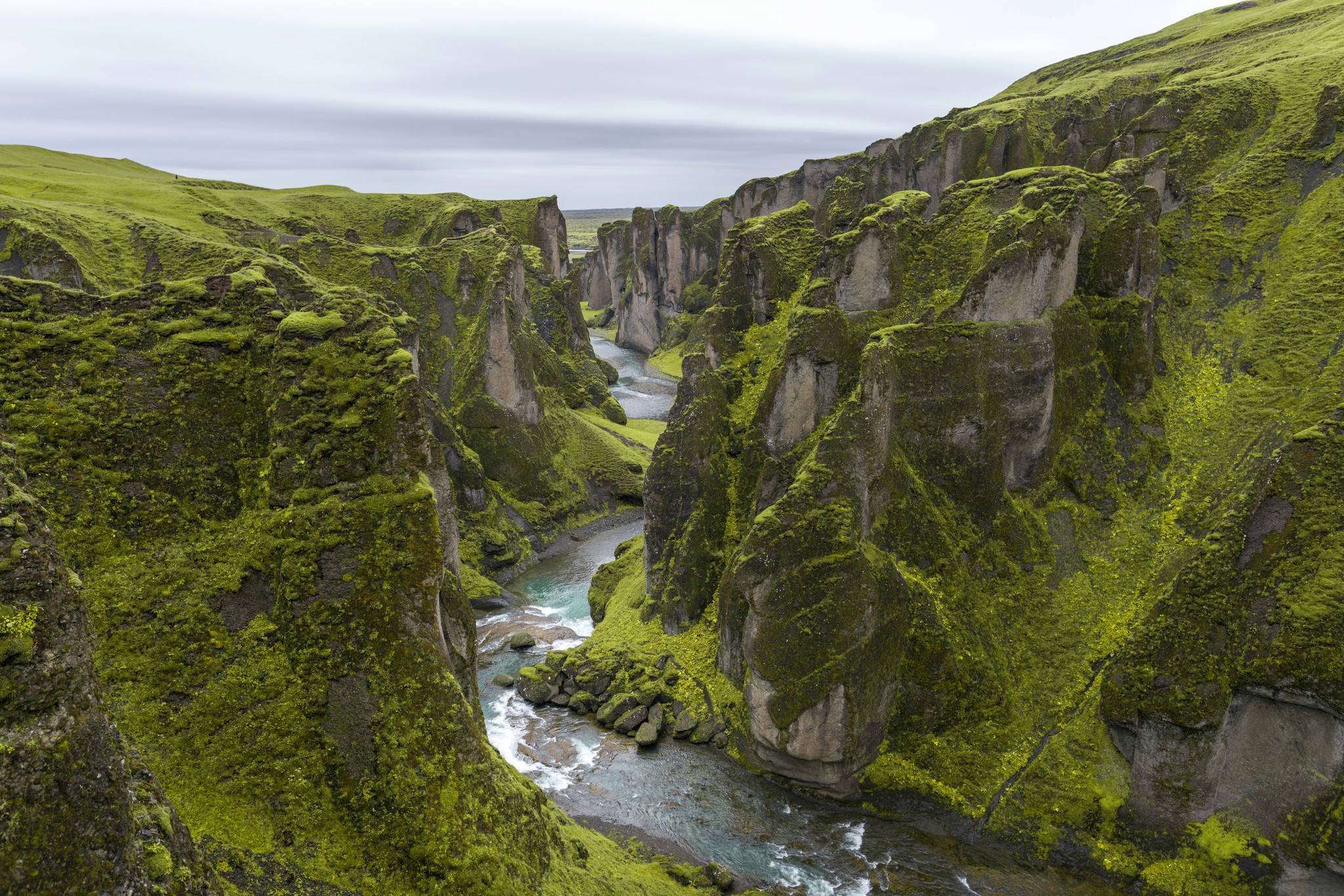 Moss-covered Fjaðrárgljúfur Canyon along the South Coast of Iceland.