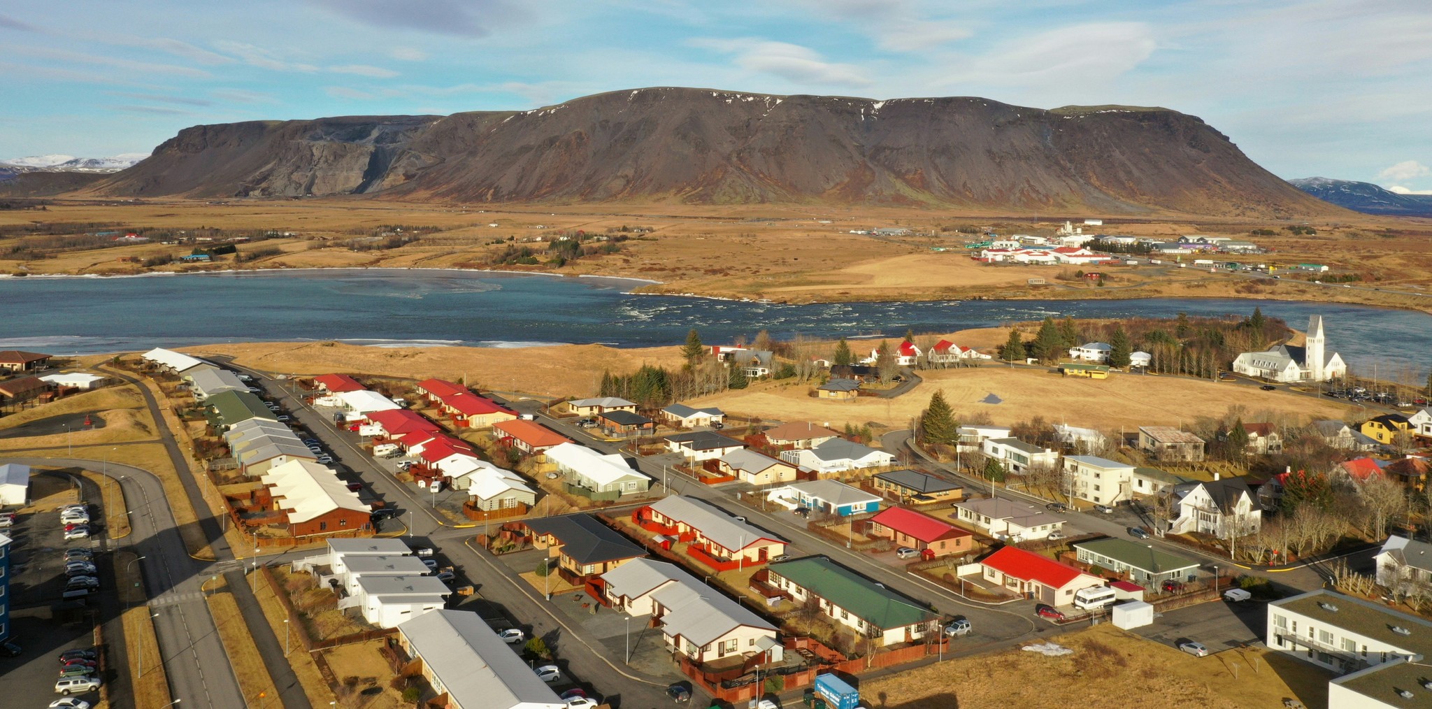 Panoramic view of the town of Selfoss in Iceland.