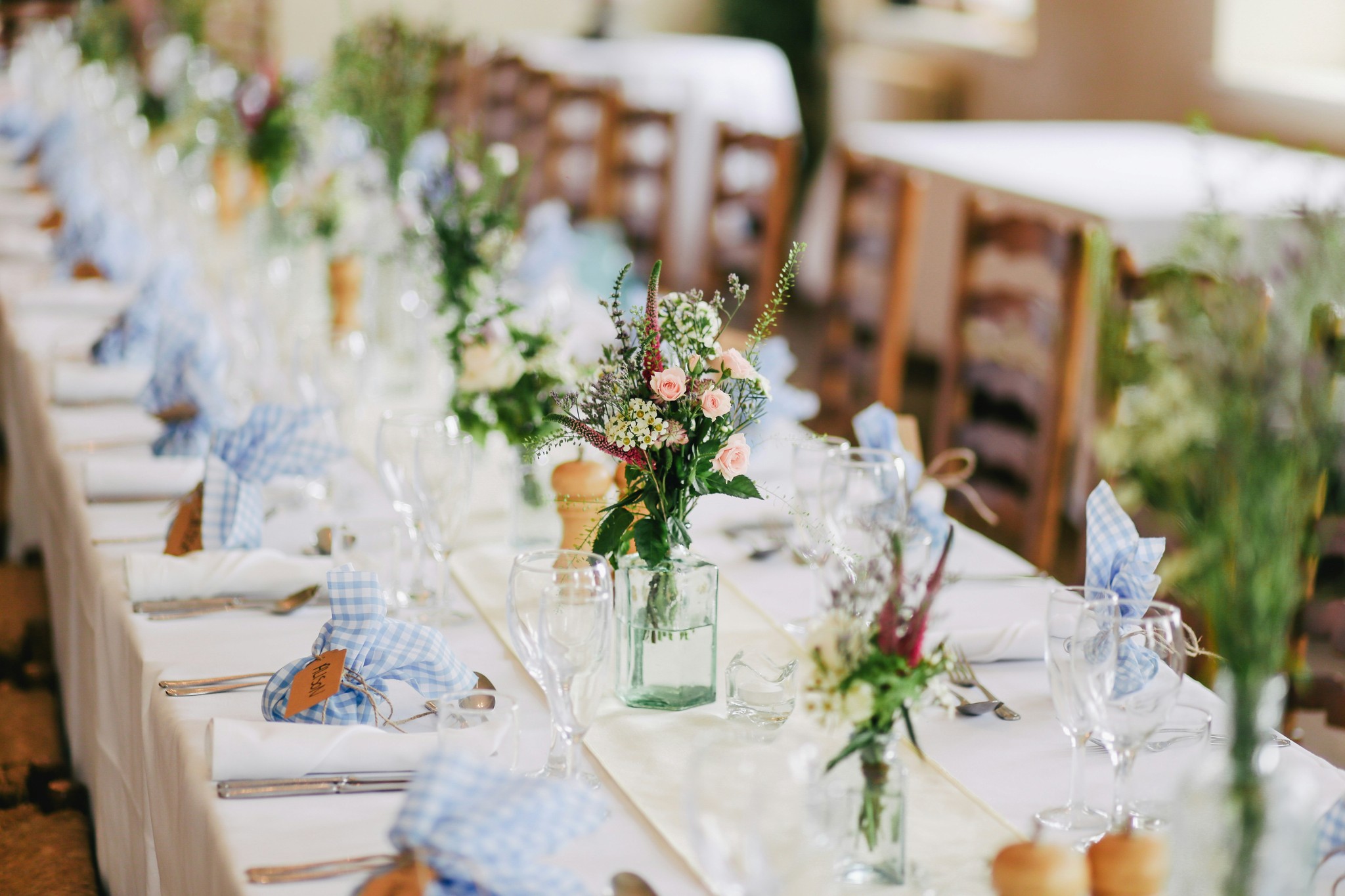 Wedding reception long table set up for catering in Iceland.